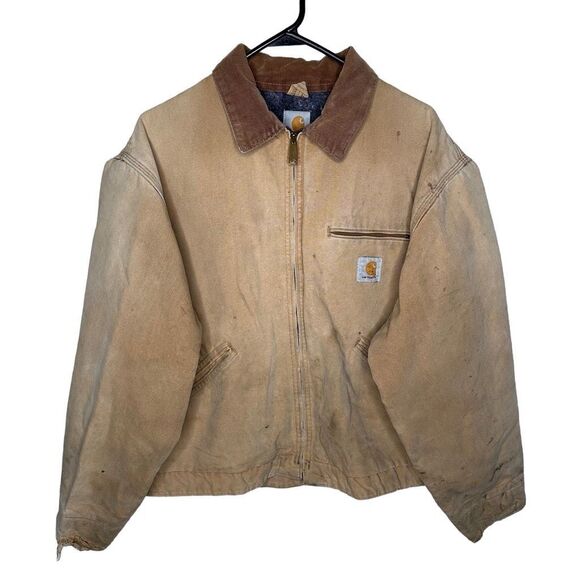 VTG 90’s Carhartt Detroit Blanket Lined Work Jacket Trashed Sun Faded Size Small - Picture 1 of 11